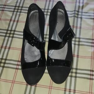 Naot Black Patent Suede Leather Heels Mary Jane Shoes Size 38 7-7.5